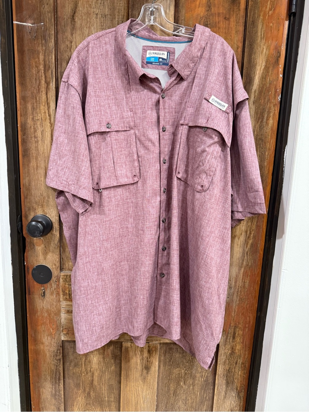Magellan Outdoors Men’s Short-Sleeve Button Down Shirt — Dusty Rose